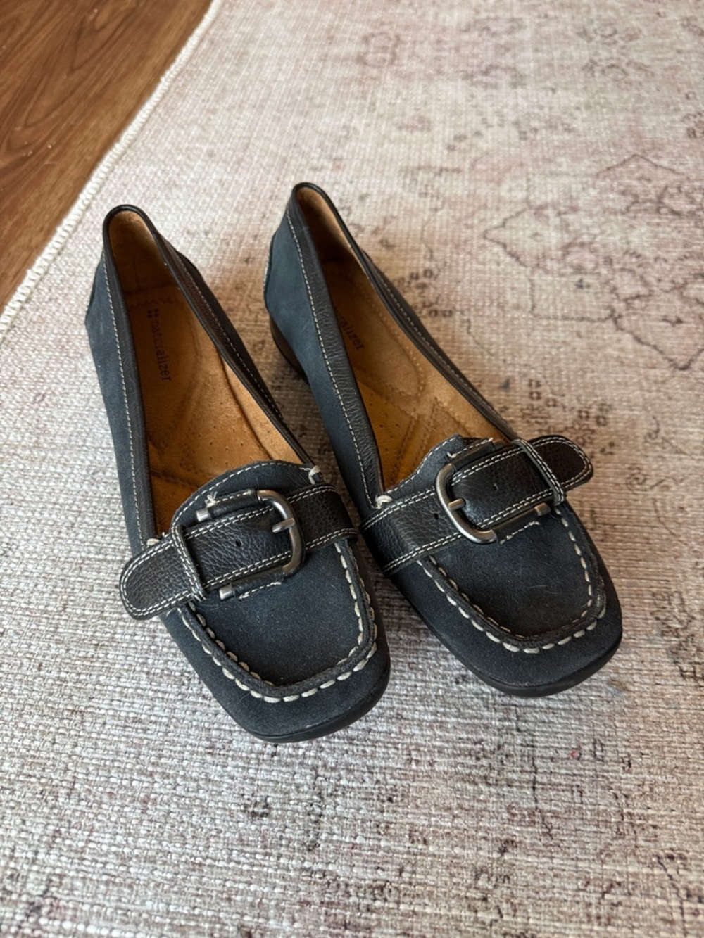 Naturalizer Black Suede Loafers with Buckle Detail
